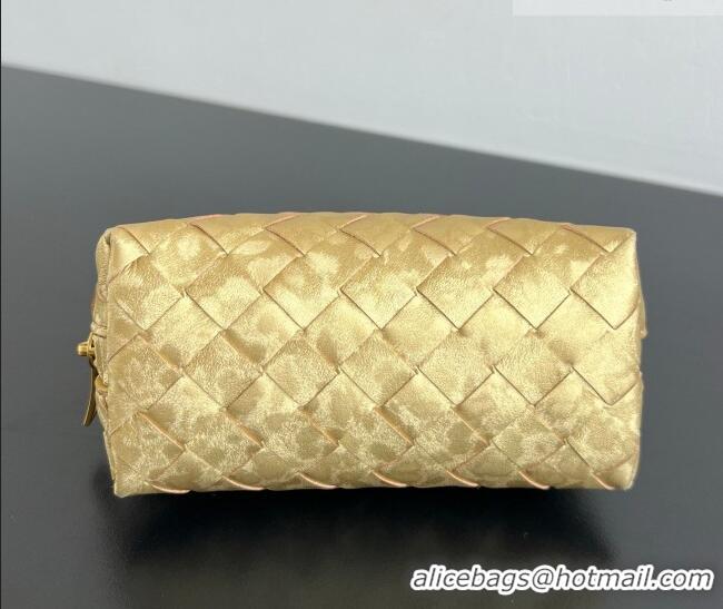 Best Quality Bottega Veneta Intrecciato Lamina Satin Leather Beauty Pouch 764044 Gold 2026