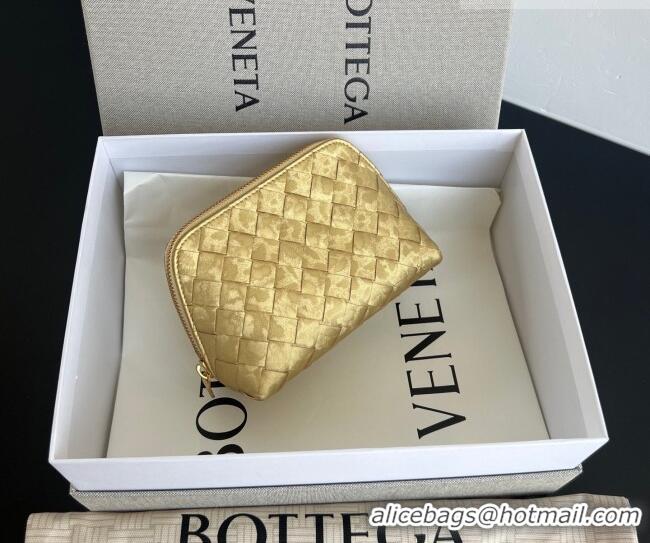 Best Quality Bottega Veneta Intrecciato Lamina Satin Leather Beauty Pouch 764044 Gold 2026