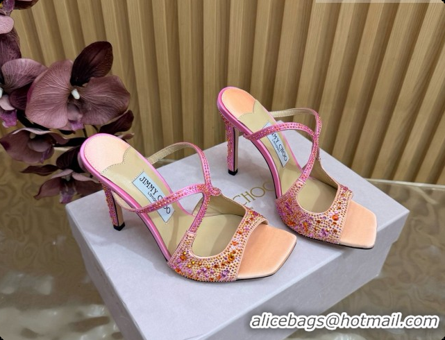 Good Quality Jimmy Choo Anise 95 Mule Sandals with Crystals J091230 Pink 2026