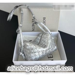 Best Price Bottega Veneta Small Loop Cross-Body Bag in Intrecciato Lamina Satin Leather 796615 Silver 2026