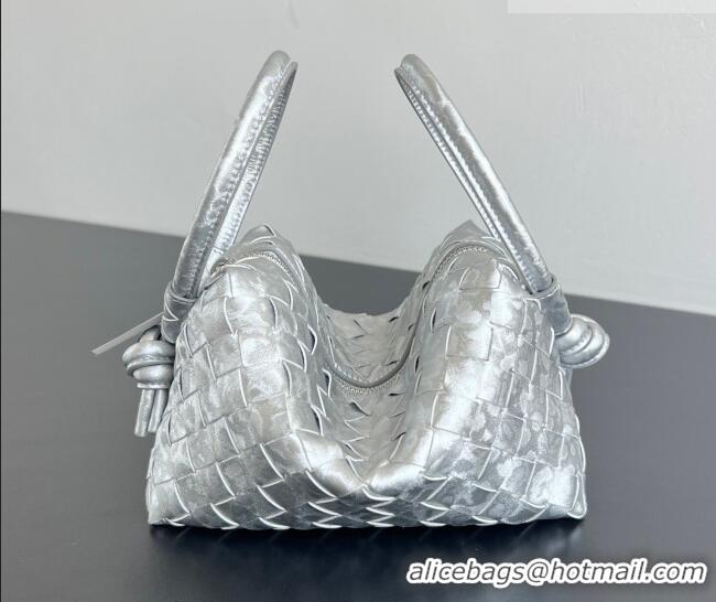 Best Price Bottega Veneta Small Loop Cross-Body Bag in Intrecciato Lamina Satin Leather 796615 Silver 2026