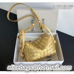 Discount Bottega Veneta Small Loop Cross-Body Bag in Intrecciato Lamina Satin Leather 796615 Gold 2026