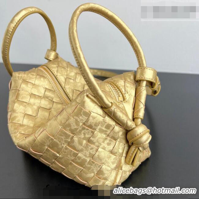 Discount Bottega Veneta Small Loop Cross-Body Bag in Intrecciato Lamina Satin Leather 796615 Gold 2026