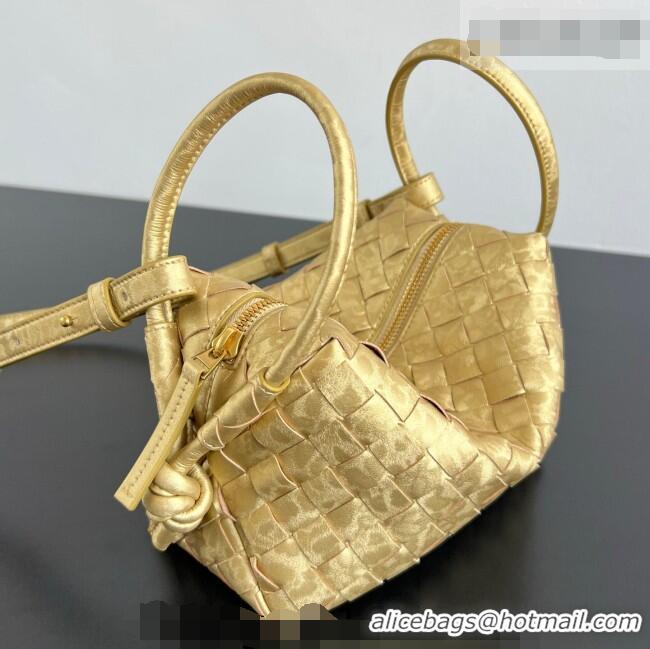 Discount Bottega Veneta Small Loop Cross-Body Bag in Intrecciato Lamina Satin Leather 796615 Gold 2026