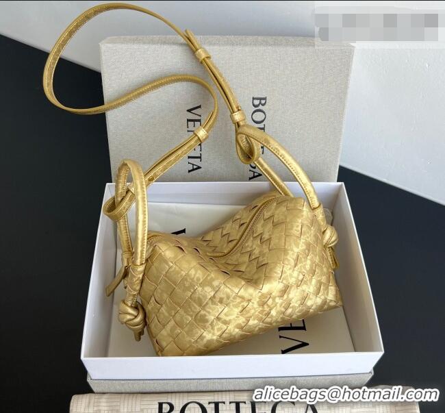 Discount Bottega Veneta Small Loop Cross-Body Bag in Intrecciato Lamina Satin Leather 796615 Gold 2026
