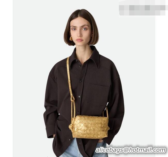 Discount Bottega Veneta Small Loop Cross-Body Bag in Intrecciato Lamina Satin Leather 796615 Gold 2026