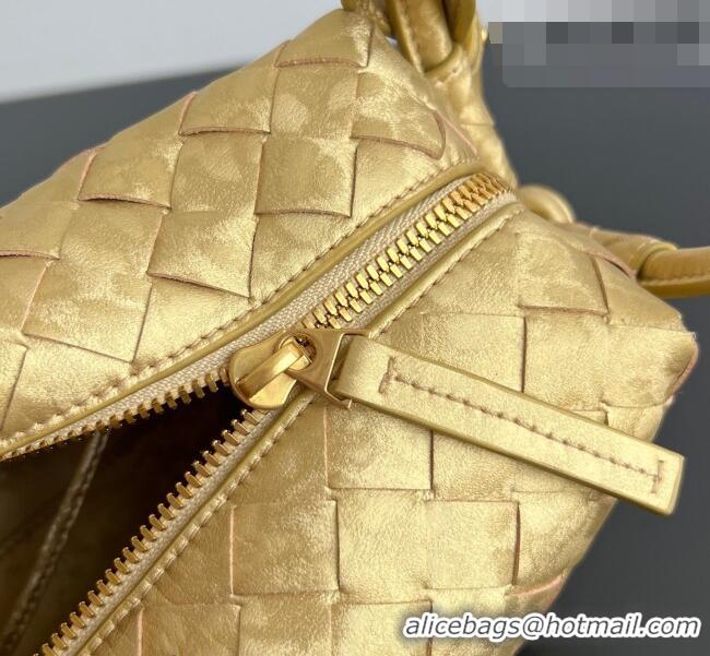 Discount Bottega Veneta Small Loop Cross-Body Bag in Intrecciato Lamina Satin Leather 796615 Gold 2026
