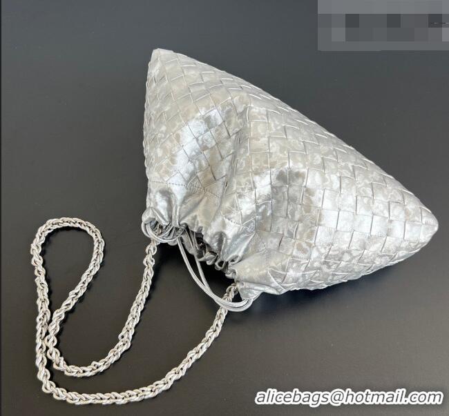 Cheapest Bottega Veneta Dustbag Notte Bag in Intrecciato Lamina Satin Leather 839394 Silver 2026