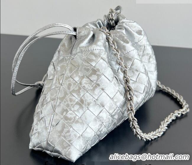 Cheapest Bottega Veneta Dustbag Notte Bag in Intrecciato Lamina Satin Leather 839394 Silver 2026