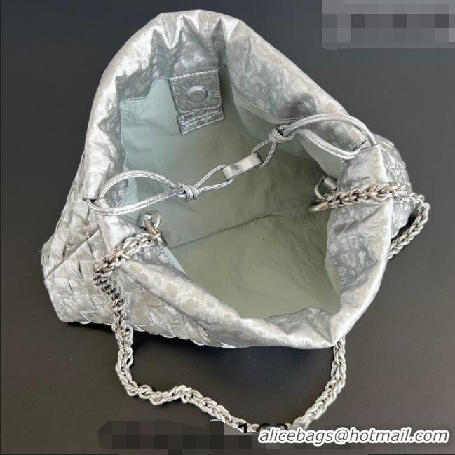 Cheapest Bottega Veneta Dustbag Notte Bag in Intrecciato Lamina Satin Leather 839394 Silver 2026