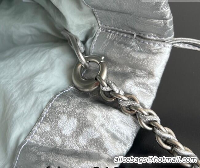 Cheapest Bottega Veneta Dustbag Notte Bag in Intrecciato Lamina Satin Leather 839394 Silver 2026