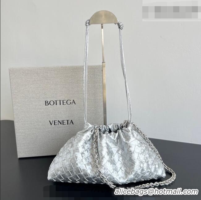 Cheapest Bottega Veneta Dustbag Notte Bag in Intrecciato Lamina Satin Leather 839394 Silver 2026