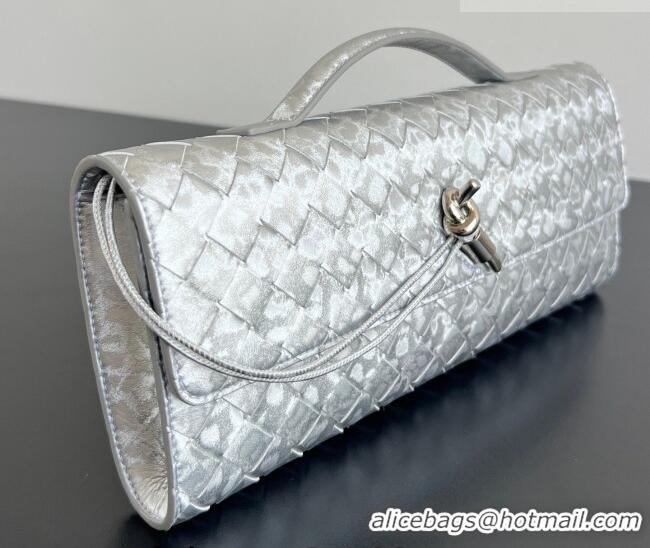 Market Sells Bottega Veneta Long Clutch Bag Andiamo in Intrecciato Lamina Satin Leather 741511 Silver 2026