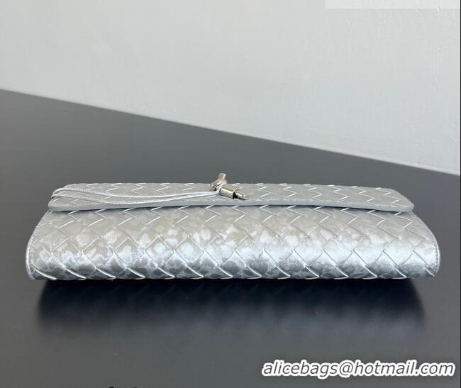 Market Sells Bottega Veneta Long Clutch Bag Andiamo in Intrecciato Lamina Satin Leather 741511 Silver 2026
