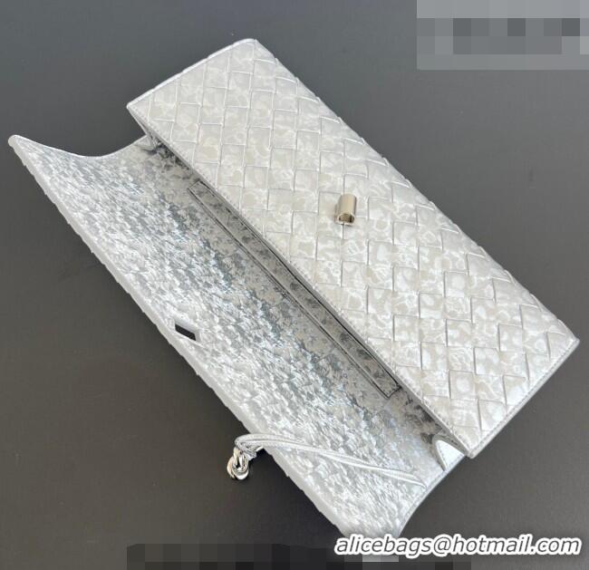 Market Sells Bottega Veneta Long Clutch Bag Andiamo in Intrecciato Lamina Satin Leather 741511 Silver 2026