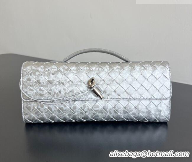 Market Sells Bottega Veneta Long Clutch Bag Andiamo in Intrecciato Lamina Satin Leather 741511 Silver 2026
