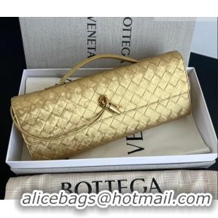 Top Design Bottega Veneta Long Clutch Bag Andiamo in Intrecciato Lamina Satin Leather 741511 Gold 2026