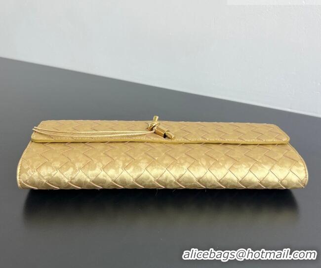 Top Design Bottega Veneta Long Clutch Bag Andiamo in Intrecciato Lamina Satin Leather 741511 Gold 2026