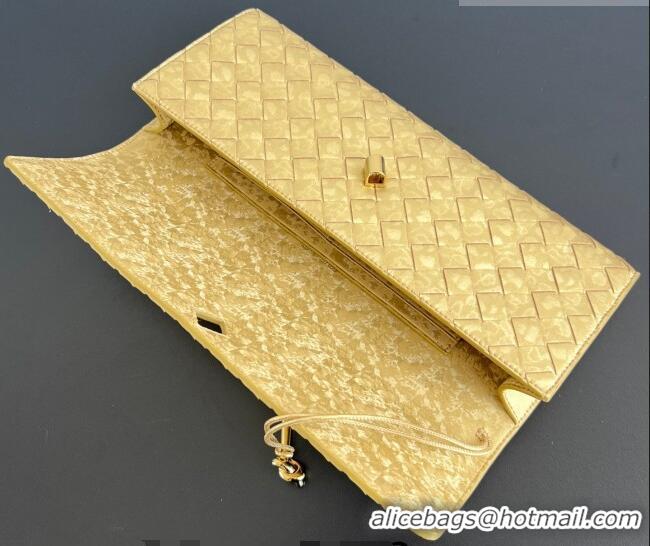 Top Design Bottega Veneta Long Clutch Bag Andiamo in Intrecciato Lamina Satin Leather 741511 Gold 2026