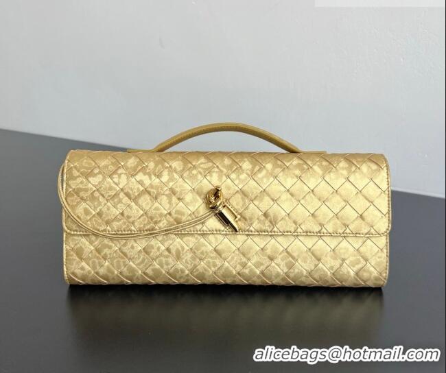 Top Design Bottega Veneta Long Clutch Bag Andiamo in Intrecciato Lamina Satin Leather 741511 Gold 2026