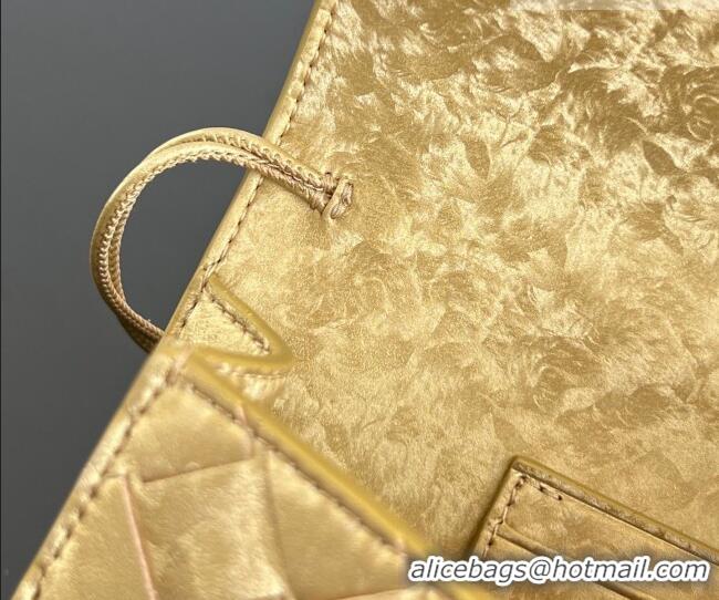 Top Design Bottega Veneta Long Clutch Bag Andiamo in Intrecciato Lamina Satin Leather 741511 Gold 2026
