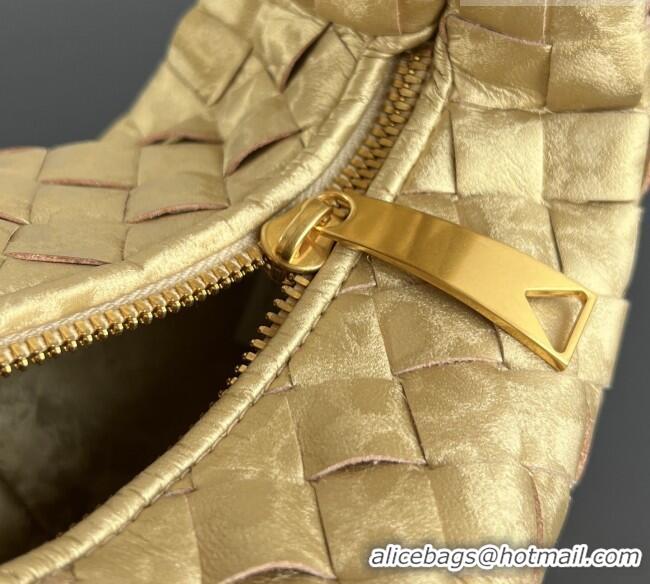 Top Grade Bottega Veneta Mini Jodie Hobo Bag in Intrecciato Lamina Satin Leather 651876 Gold 2026
