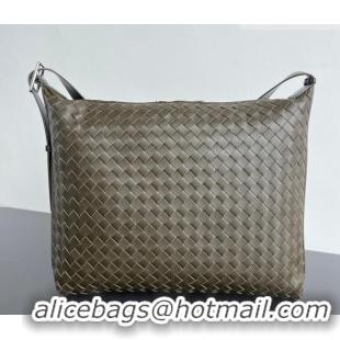 Buy Promotional Bottega Veneta Men's Traveler Hobo Bag in Intrecciato Grained Leather 806974 Dark Khaki Green 2026
