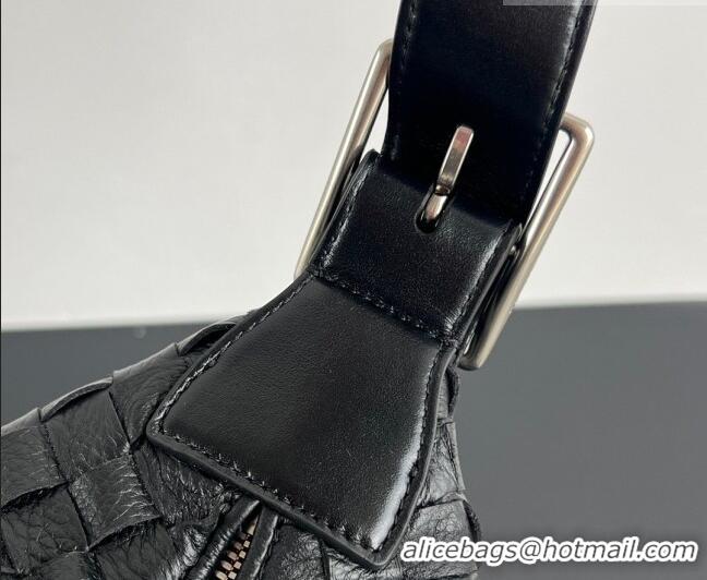 Best Quality Bottega Veneta Men's Traveler Hobo Bag in Intrecciato Grained Leather 806974 Black 2026