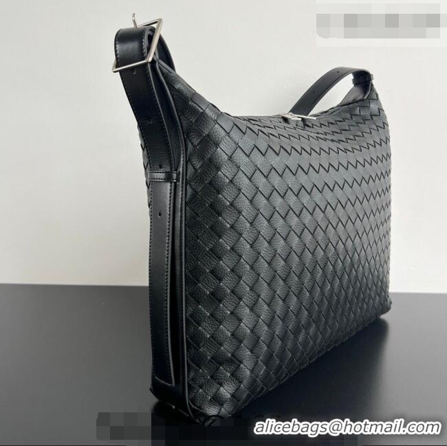 Best Quality Bottega Veneta Men's Traveler Hobo Bag in Intrecciato Grained Leather 806974 Black 2026