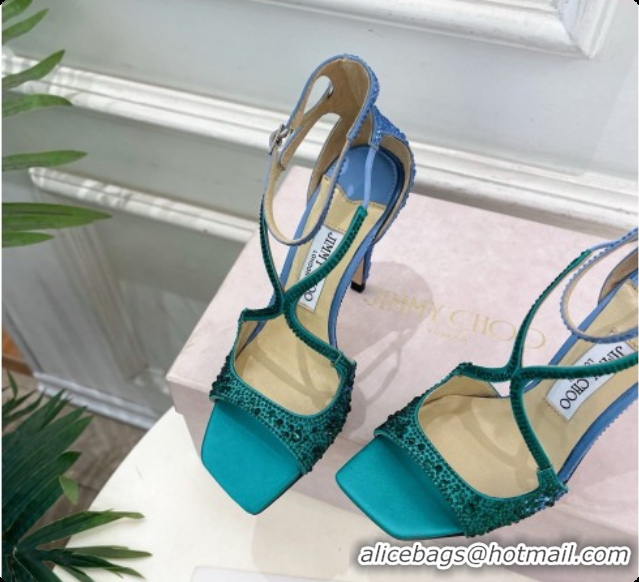 Super Quality Jimmy Choo Azia 95 Sandals with Crystals J091233 Blue/Green 2026