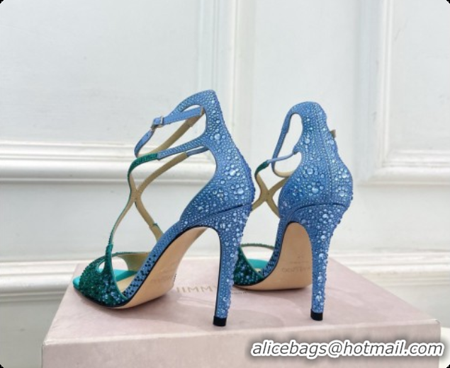 Super Quality Jimmy Choo Azia 95 Sandals with Crystals J091233 Blue/Green 2026