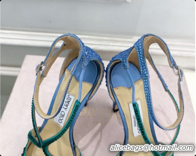Super Quality Jimmy Choo Azia 95 Sandals with Crystals J091233 Blue/Green 2026