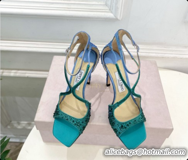 Super Quality Jimmy Choo Azia 95 Sandals with Crystals J091233 Blue/Green 2026