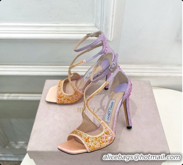 New Style Jimmy Choo Azia 95 Sandals with Crystals J091234 Purple/Beige 2026
