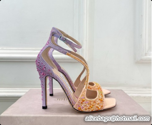 New Style Jimmy Choo Azia 95 Sandals with Crystals J091234 Purple/Beige 2026