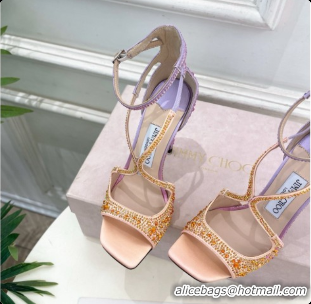 New Style Jimmy Choo Azia 95 Sandals with Crystals J091234 Purple/Beige 2026