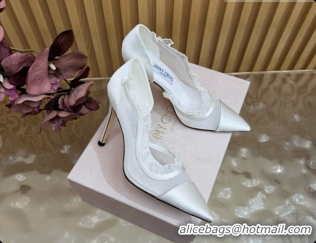 Stylish Jimmy Choo Brigitte 100 Pumps in Mesh and Satin J091241 White 2026