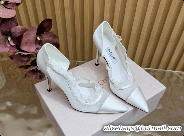 Stylish Jimmy Choo Brigitte 100 Pumps in Mesh and Satin J091241 White 2026
