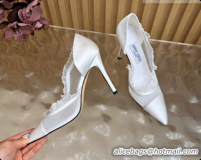 Stylish Jimmy Choo Brigitte 100 Pumps in Mesh and Satin J091241 White 2026