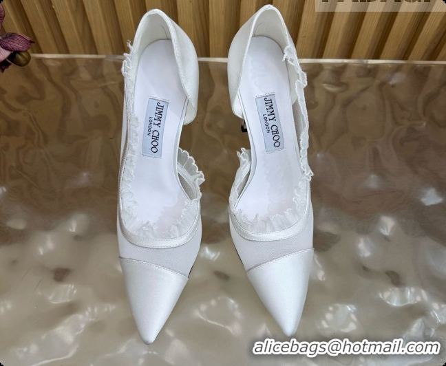 Stylish Jimmy Choo Brigitte 100 Pumps in Mesh and Satin J091241 White 2026