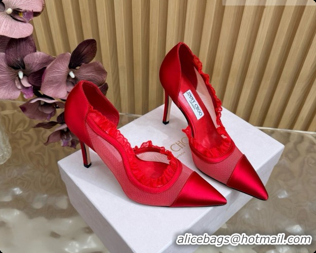 Good Quality Jimmy Choo Brigitte 100 Pumps in Mesh and Satin J091244 Red 2026