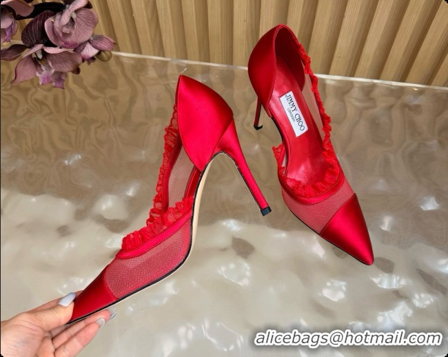 Good Quality Jimmy Choo Brigitte 100 Pumps in Mesh and Satin J091244 Red 2026