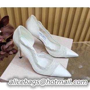 Best Grade Jimmy Choo Brigitte 100 Pumps in Lace and Satin J091246 White 2026