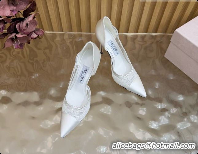 Best Grade Jimmy Choo Brigitte 100 Pumps in Lace and Satin J091246 White 2026