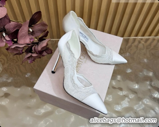 Best Grade Jimmy Choo Brigitte 100 Pumps in Lace and Satin J091246 White 2026