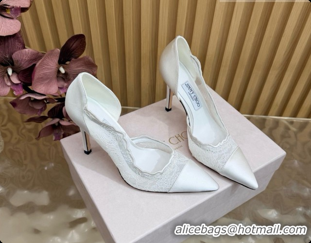 Best Grade Jimmy Choo Brigitte 100 Pumps in Lace and Satin J091246 White 2026