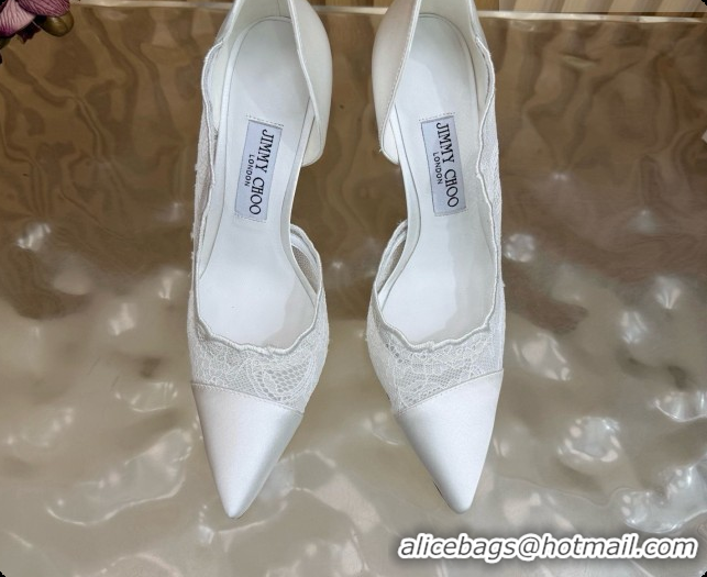 Best Grade Jimmy Choo Brigitte 100 Pumps in Lace and Satin J091246 White 2026