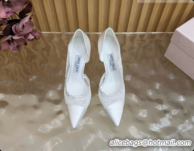 Best Grade Jimmy Choo Brigitte 100 Pumps in Lace and Satin J091246 White 2026