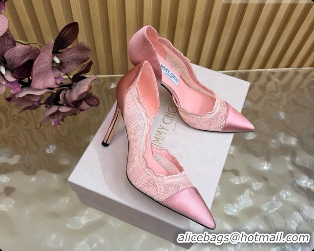 Grade Quality Jimmy Choo Brigitte 100 Pumps in Lace and Satin J091247 Pink 2026