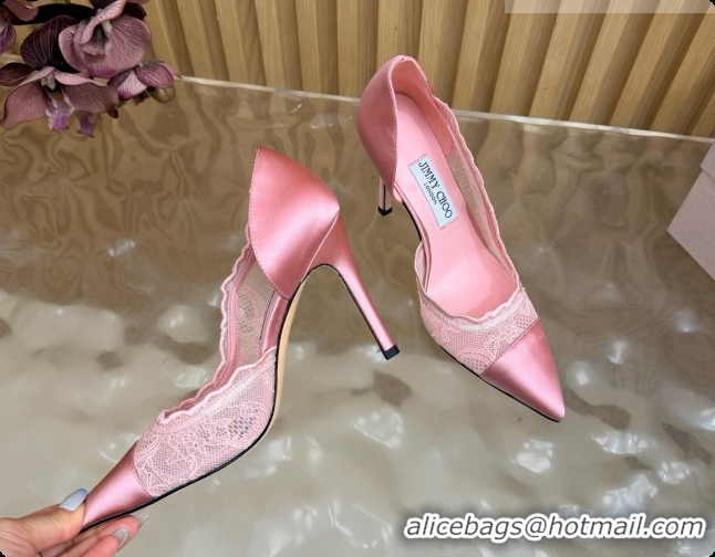 Grade Quality Jimmy Choo Brigitte 100 Pumps in Lace and Satin J091247 Pink 2026